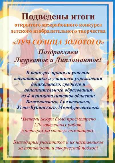 Открытый межрайонный конкурс детского изобразительного творчества «Луч Солнца золотого».